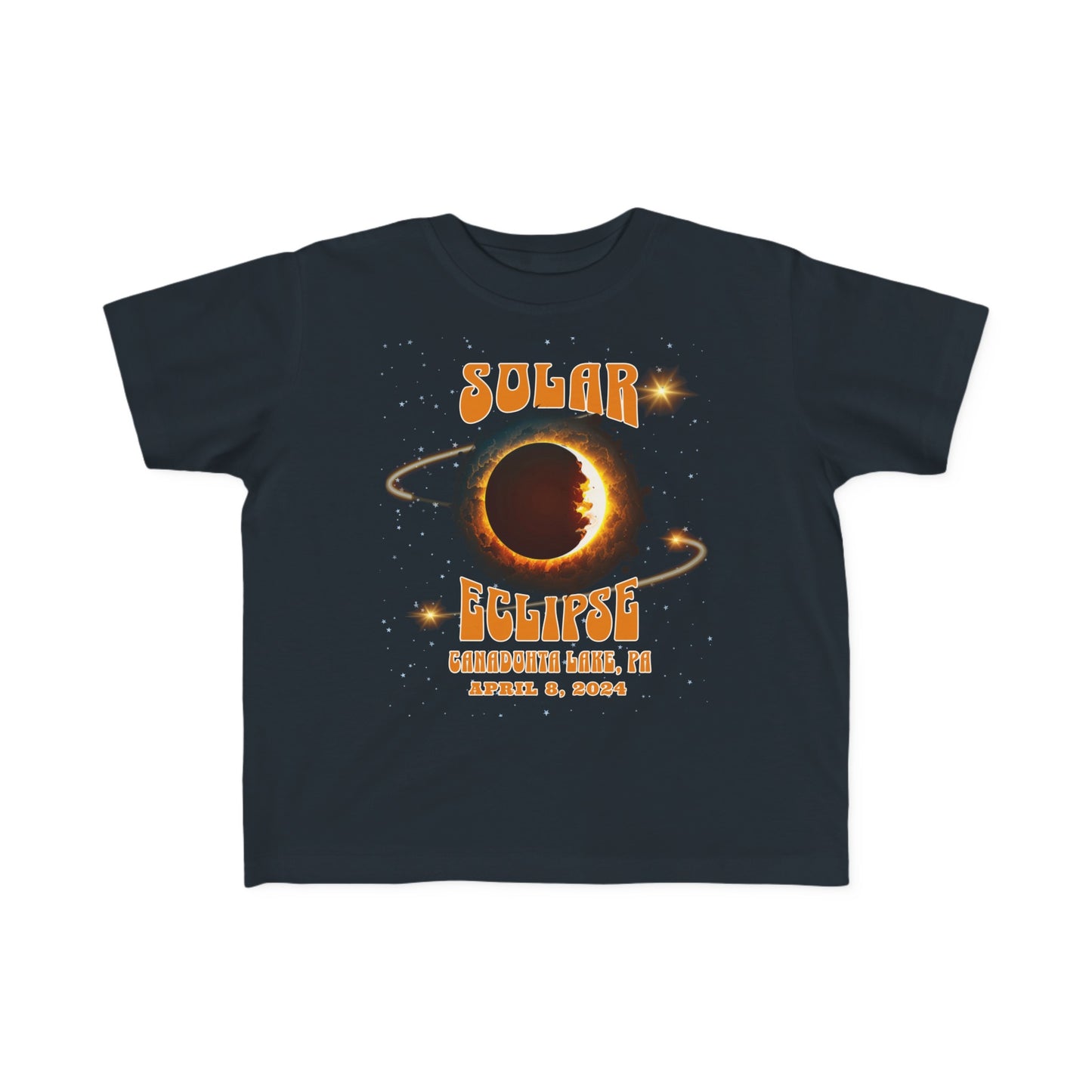Canadohta Lake, PA Solar Eclipse Commemorative Toddler Tee on Black Gildan Tshirts