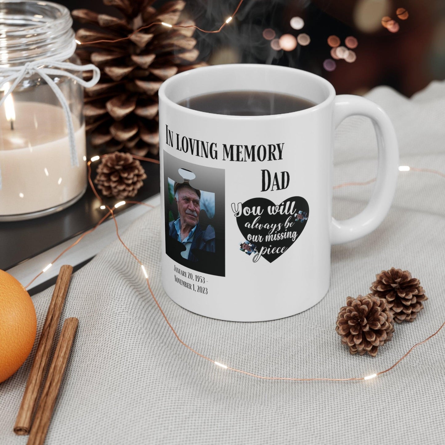 Custom Memorial Puzzle Mug - In Loving Memory, Forever Our Missing Piece - Canadohta Custom Creations LLC