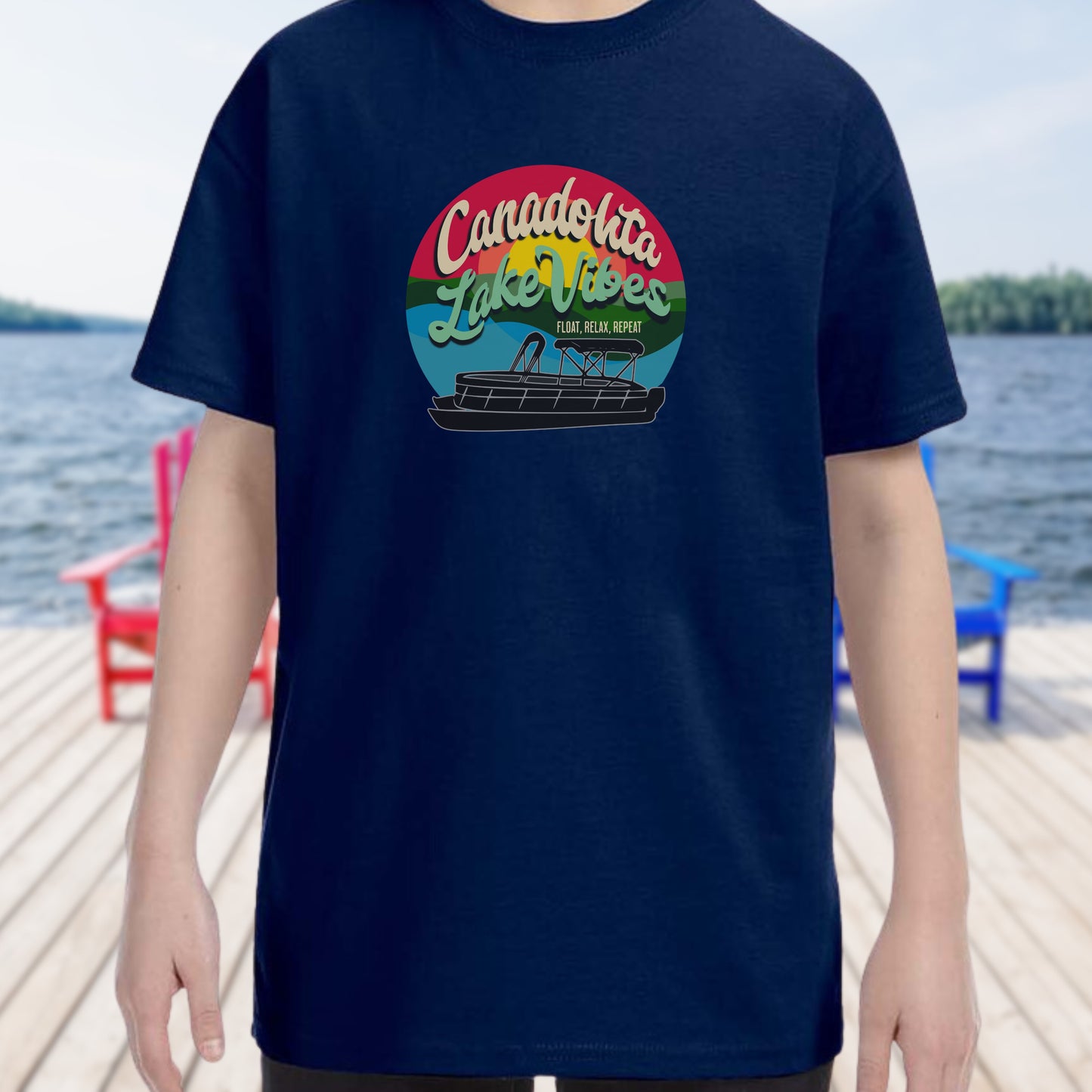 Youth Canadohta Lake Vibes - Float, Relax, Repeat Pontoon Tshirt