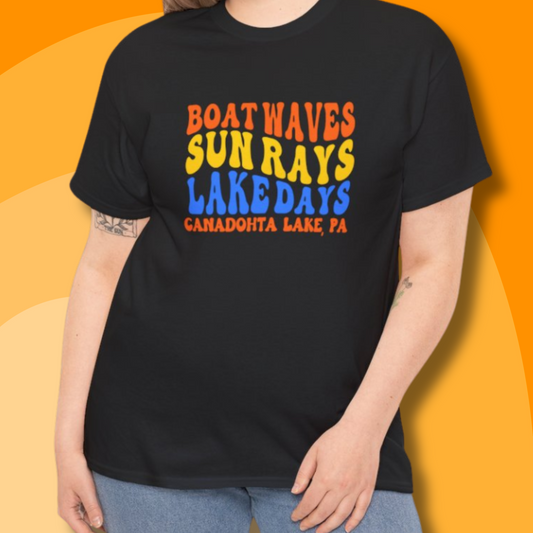 Canadohta Lake Fun in the Sun - Colorful Boat & Waves Unisex T-Shirt