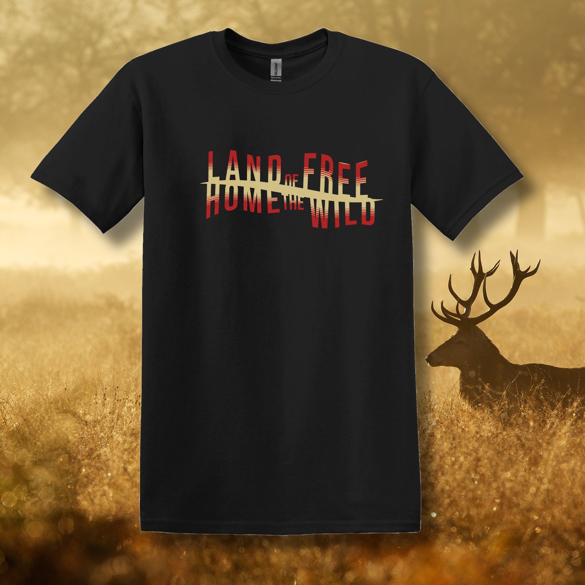 Land of the Free Home of the Wild Hunting and Fishing tee, Perfect gift for Duck, Fishing, and Deer Hunters, Dad husband and boyfriend gifts - Canadohta Custom Creations LLC