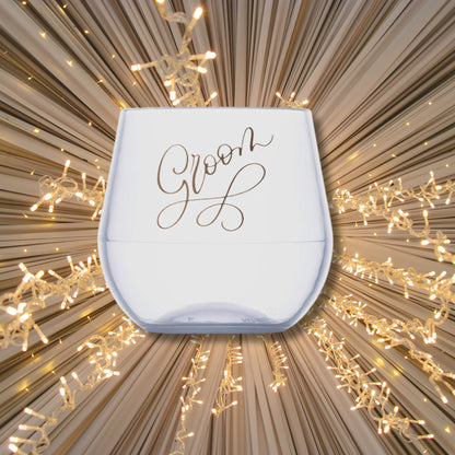 Detailed view of the Groom-themed Silipint Silicone Wine Cup, highlighting the elegant design and durable silicone construction.