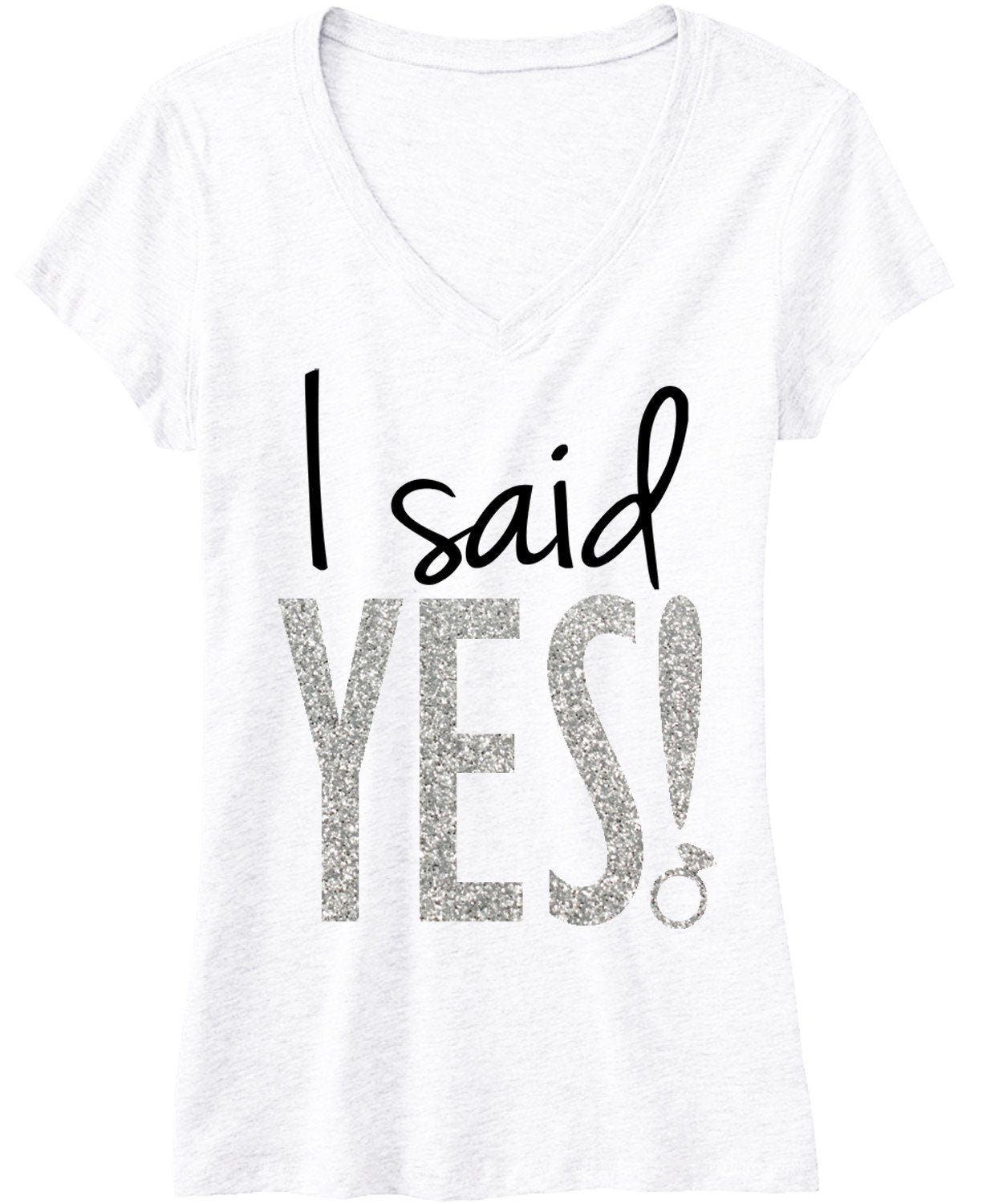 I Said YES! Silver Glitter Bride Shirt White