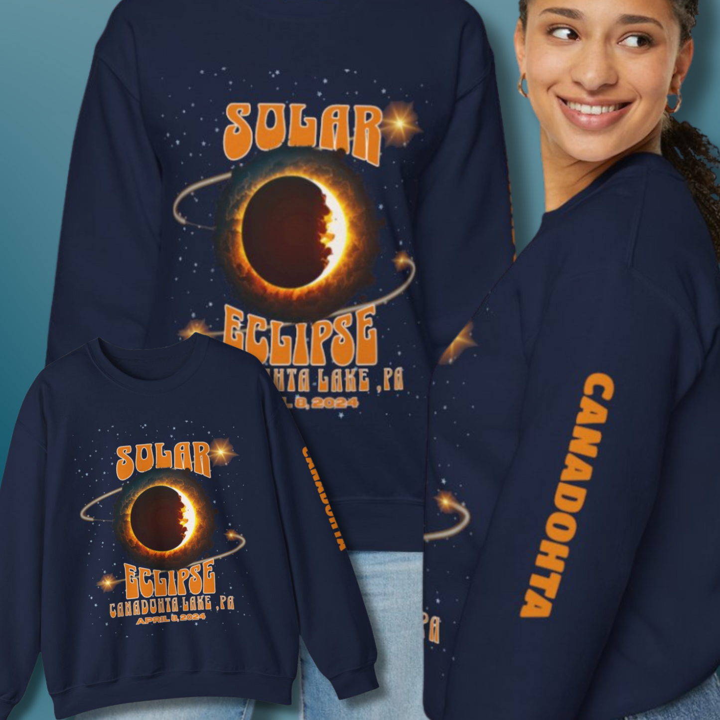 Solar Eclipse 2024 Crewneck Sweatshirt with Canadohta Sleeve Detail Limited Edition