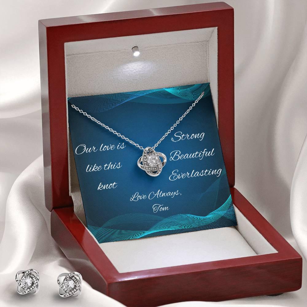 Elegant love knot necklace with personalized message card