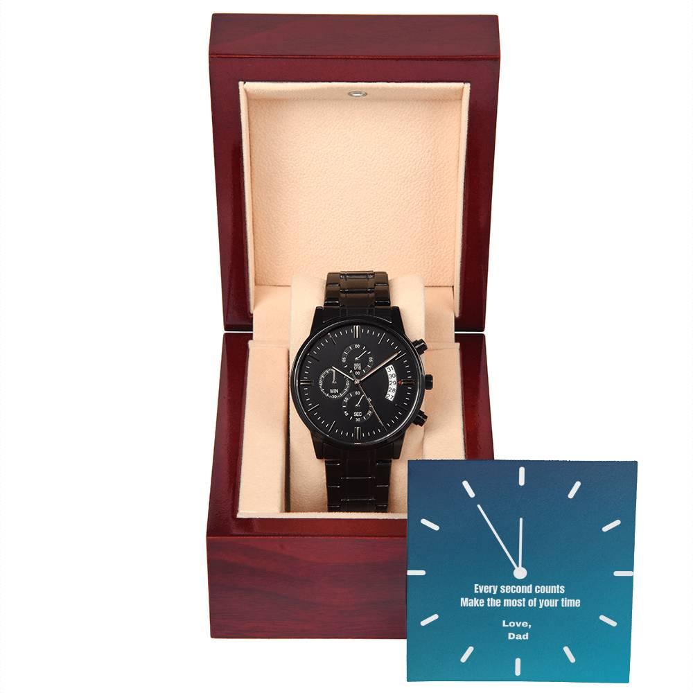 Elevate Your Style with a Watch That Makes Every Second Count, our Men's black watch is the perfect fit for any special man in your life, with option for personalized message - Canadohta Custom Creations LLC