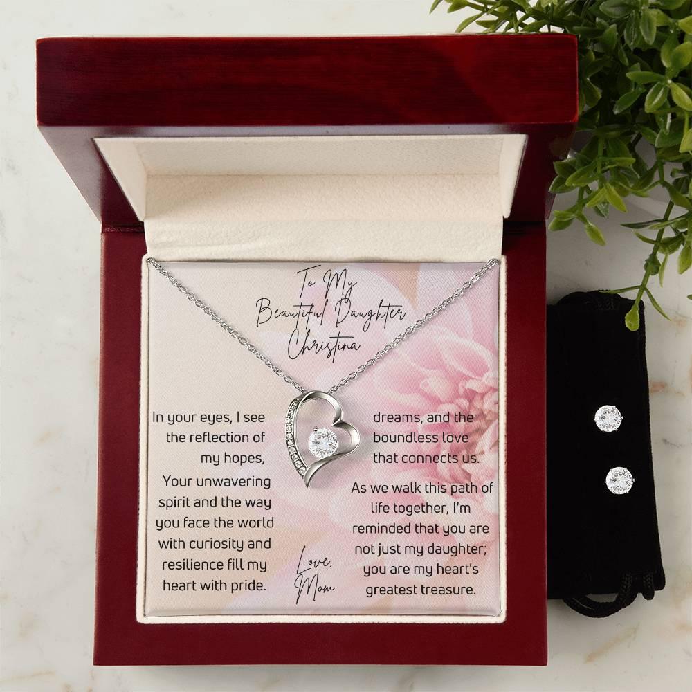 To My Daughter, Forever Love Necklace and Earrings set, the perfect gift combination for that special daughter in your life - Canadohta Custom Creations LLC