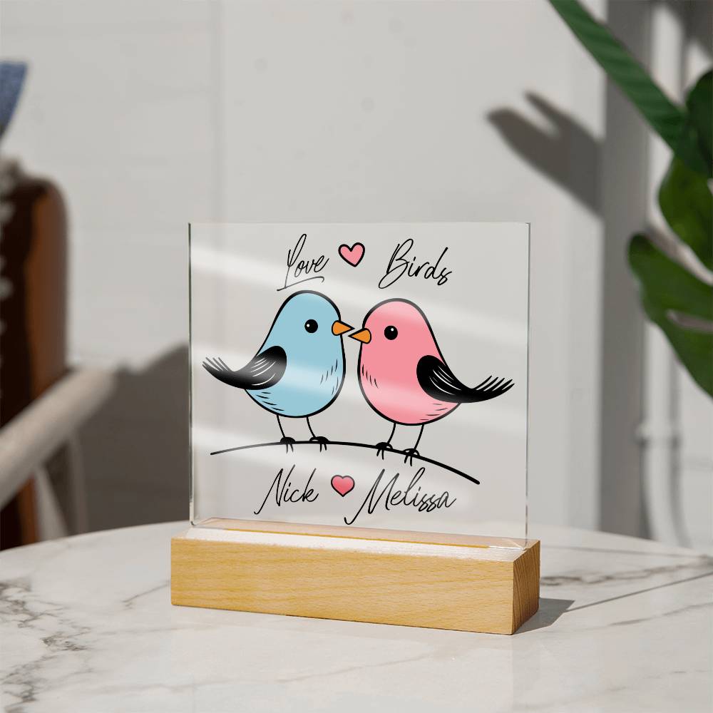 Valentine's Day Personalized Lovebirds Acrylic Plaque