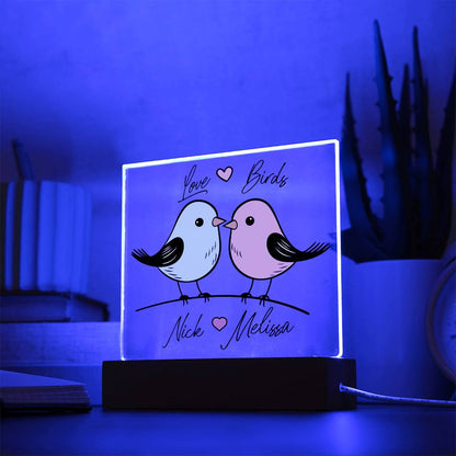 Romantic LED Light Base Acrylic Plaque Featuring Lovebirds
