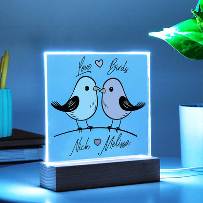Cherished Moments - Personalized Lovebirds LED Acrylic Plaque for Couples, Perfect Valentine's Day Gift