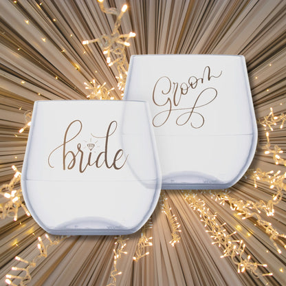 Bride and Groom Silipint Silicone Wine Cups set of 14 oz displayed side by side, symbolizing unity and celebration.