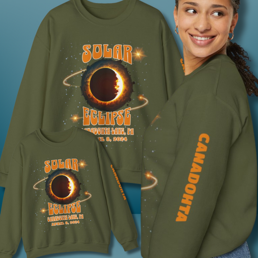 Solar Eclipse 2024 Crewneck Sweatshirt with Canadohta Sleeve Detail Limited Edition