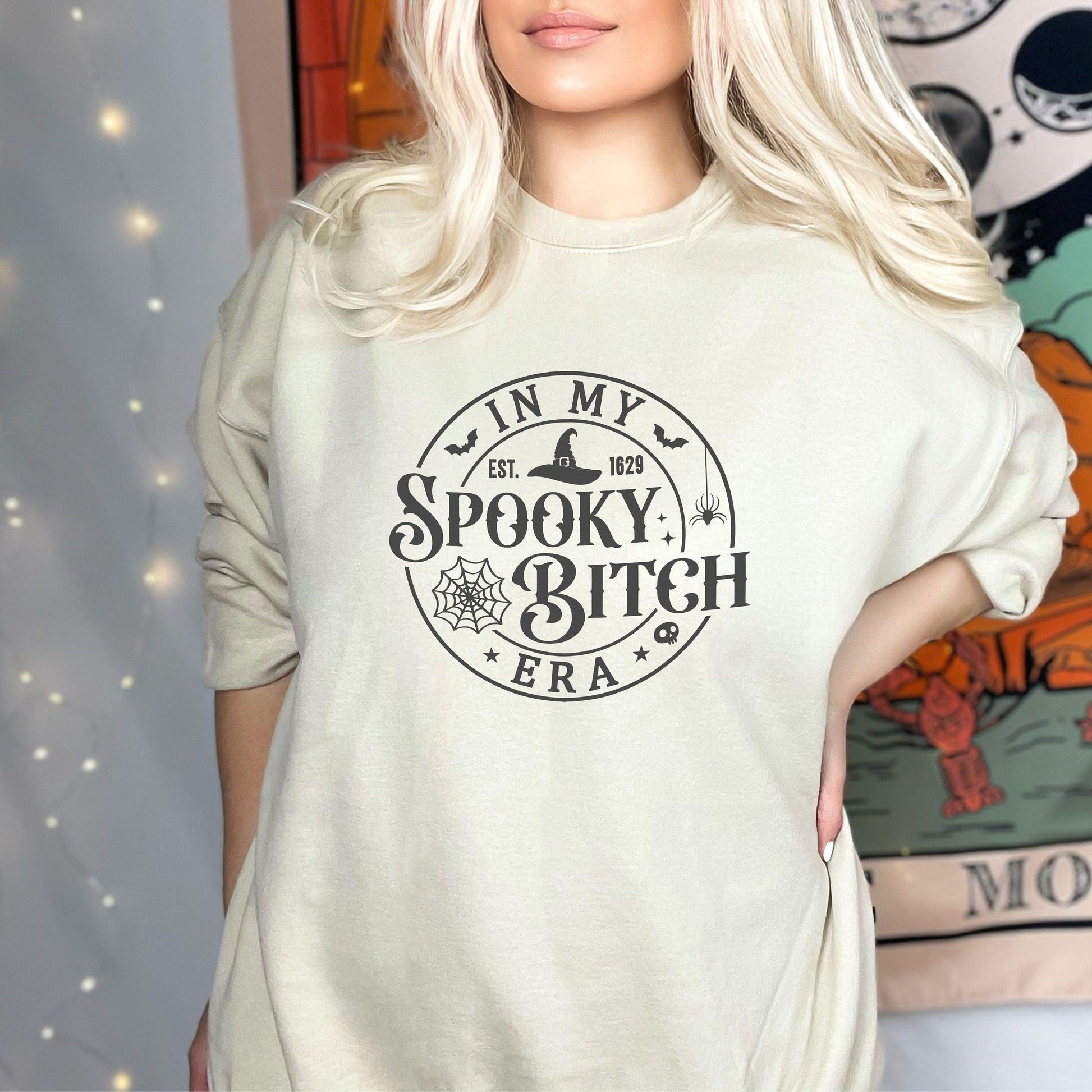 In My Spooky Bitch Era Halloween comfy Sweatshirt - Black, Ash Grey, Sand - Various Sizes - Halloween Costume - Canadohta Custom Creations LLC