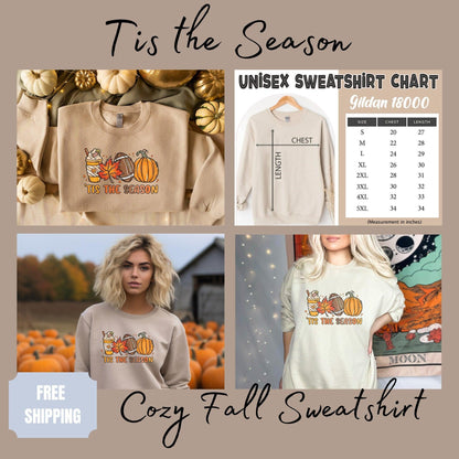 Tis the Season Pumpkins, Leaves, Football, cute and comfy fall sweatshirt, Gildan sweatshirts, Fall apparel, 'Tis the Season football - Canadohta Custom Creations LLC