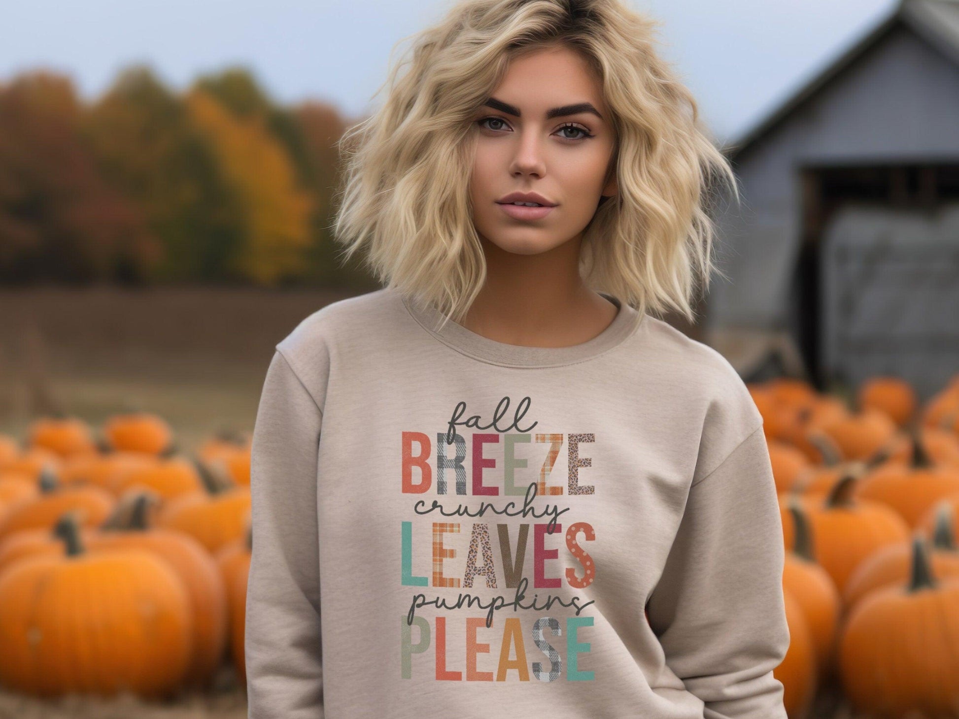 Fall Leaves, Crunchy Leaves, Pumpkins please comfy fall crewneck sweatshirt, Ladies fall sweatshirt, Women's fall apparel, Ladies sweatshirt - Canadohta Custom Creations LLC